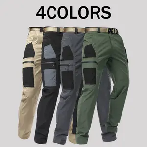 LEDUNTINO Men's Patchwork Regular-Fit Polyester Fabric Clothes - Mens Clothing Multi-Panel Tactical Cargo Pants with Multiple Pockets, Zipper Placket, for Outdoor Camping, Daily Wear