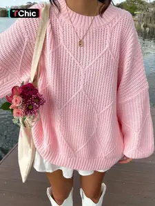 Women's Oversized Cable Knit Solid Color Long Sleeve Sweater Crew Neck Chunky Warm Thick Autumn Winter Cute Pullover Sweater for Casual Daily Wear, Fall Outfit for Women, Winter Sweater for Women, Women Winter Lightweight Knitwear