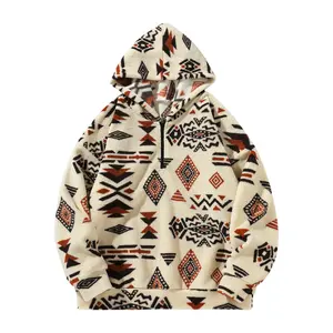 Men's Ethnic Style Quarter-Zip Hoodie, Casual Loose Long-Sleeve Sweatshirt with No Pockets, Made from High-Quality Comfortable Fabric Suitable for Autumn and Winter, Vintage Apparel, Men's Everyday Wear, Fashionable Hoodie, Country Music Festival Attire