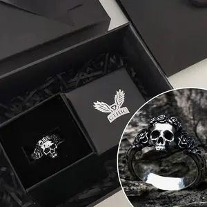 GTHIC Flower Skull Gothic Stainless Steel Wedding Ring With Gift Box for Men Women Mother's Day Gifts