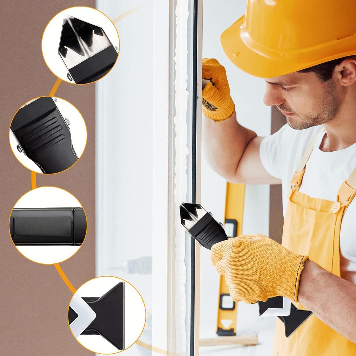 3 in 1 Silicone Caulking Tools, Sealant Finishing Tool Grout Scraper, Reuse and Replace 5 Silicone Pads, Great Tools for Kitchen Bathroom Window, Sink Joint