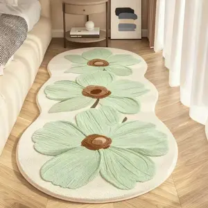 1pc Ins Girly Dream Style Bedroom Decoration Green Small Fresh Bay Window Strip Carpet Fluffy and Super Soft Living Room Casual Plush Carpet Home Bathroom Non-slip Washable Floor Mat Decorative Rug Mat