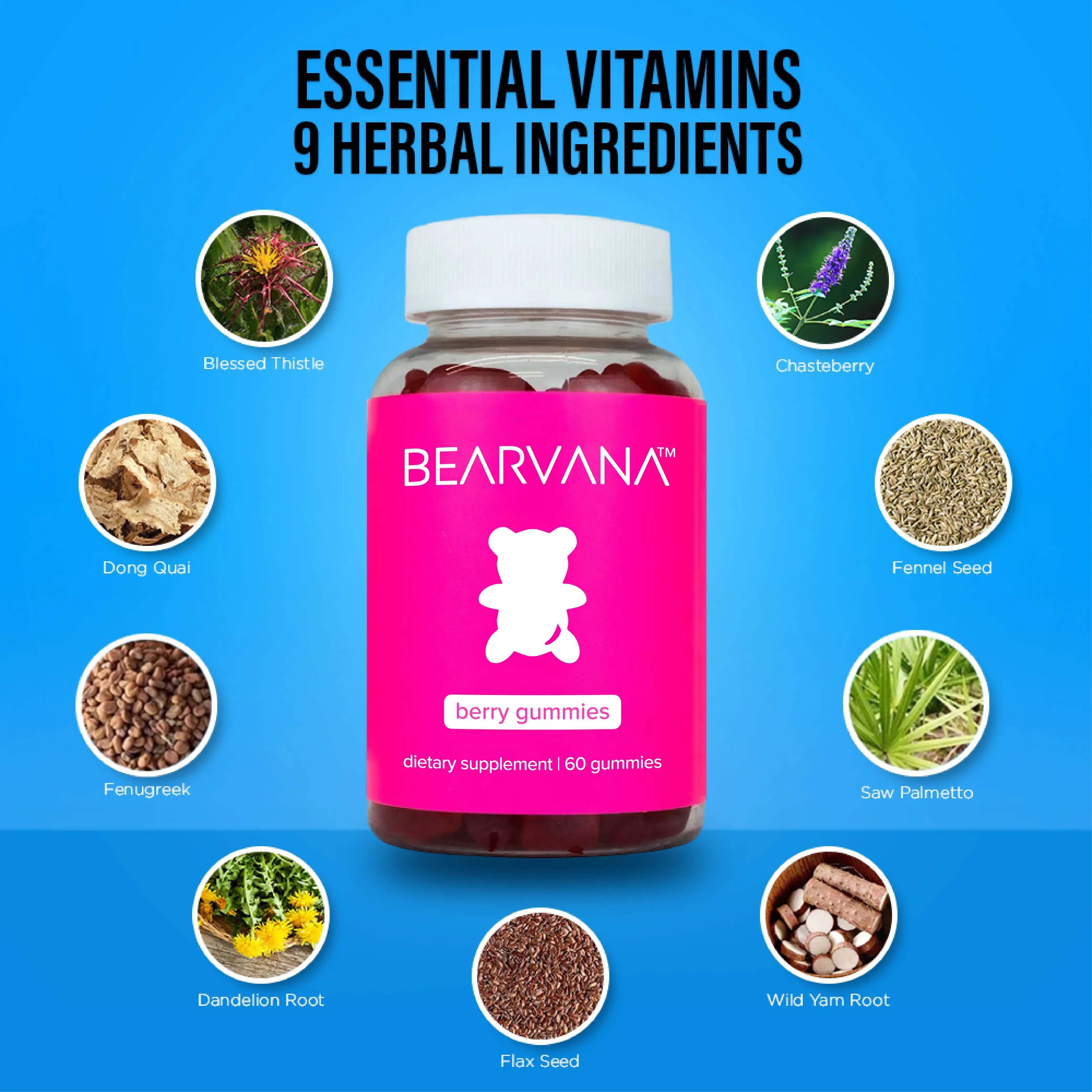 BEARVANA All-In-One Women's Wellness Gummies | 9 Herbal Ingredients + Vitamins A, C, E & B6 | The Daily Gummies Worth the Hype |  Berry Flavor | One Month Supply | 60 Gummies