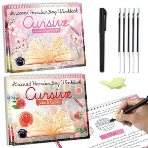 2 Pack Grooved Cursive Handwriting Workbook Magic Grooved Cursive  Handwriting Practice with Disappearing Ink Pens Learning Activities Supplies (Jokes Riddles&Inspiring Quotes)