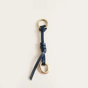 Leather & Pebble Bag Charm - Navy