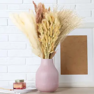 17" 100Pcs Dried Pampas Grass Decor, Naturally Small Boho Pampas Grass with Bunny Tails & Reed Grass for Home Table Decor, Wedding, Rustic Farmhouse Party Decorations, White and Brown