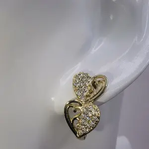 135 - Corazon Earrings 14K GoldLaminated Heart Design with Sparkling CZ Stones for Women