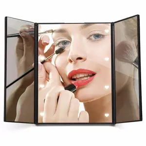 Portable Tri-Fold LED Mirror with Dimmable Lights and Wide-Angle View for Full-Face Carity—Ideal for Travel and Home