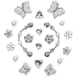 20pcs Bling Gems Plastic Butterfly Flower Sparkling Rhinestones Pearl DIY Shoe Decoration Charms for Women's Party Favor Footwear Bedroom Black