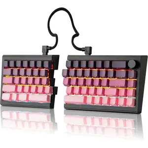 ST68   Split Mechanical Keyboard,65%  &  Creamy Thocky TKL Gaming Keyboard with Knob,Lighted Up PBT Keycaps,Cream Switches