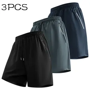 3-Pack Men’s Quick-Dry Athletic Shorts – Summer Breathable Casual Bermuda Shorts with Zipper Pockets