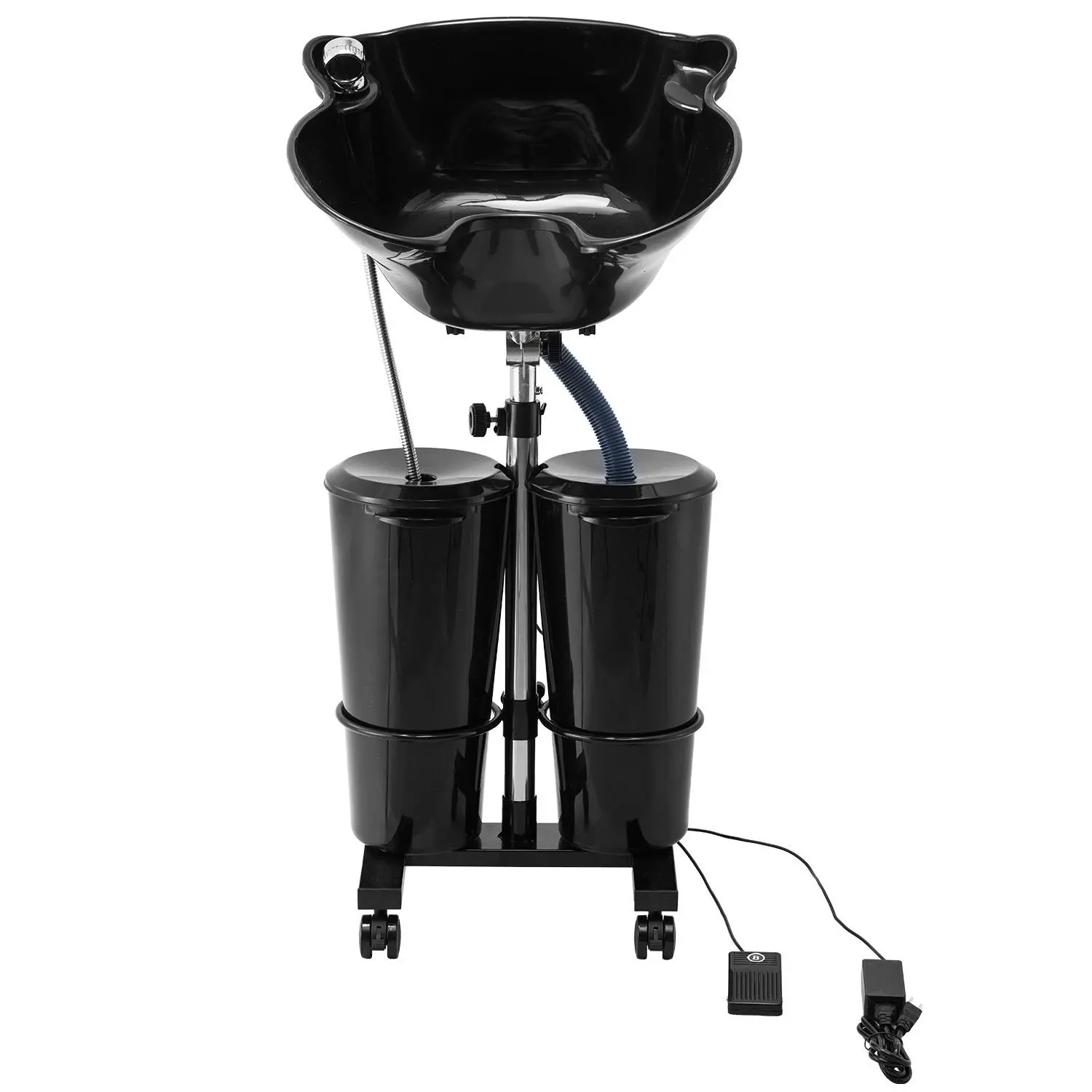 VEVOR Portable Hair Care Shampoo Bowl Shower Sink, 6.8 kg Wheeled PP Plastic Commercial Sink with Electric Pump, Dual Bins, 2 Showerheads, Drain Hose, Height-Angle Adjustable Star Base, Space-Saving for Home Salon Effortless Hair Care, Black