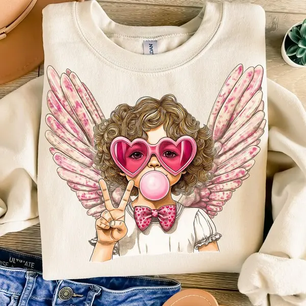 Retro Cupid Valentines Blowing Bubble Sweatshirt Gift For Valentine's Day VTL0271