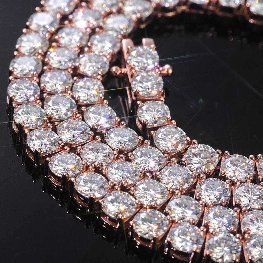 Sparkling VVS Moissanite Tennis Chain Necklace 925 Silver Rose Gold Plated Iced Out Round Cut Jewelry Gift for Women Anniversary