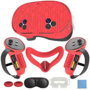 MtomatoVR Silicone Cover Set for Meta/Oculus Quest 3s Accessories Includes VR Case Cover Face Interface Cover Upgraded Battery Opening Controller Grip Cover Lens Cap Protector Disposable Eyecup (Pink) Wearable Black 7-piece set Headset Device
