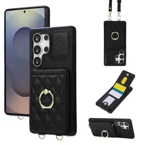 Luxury Samsung S26/s26 Ultra 360 Rotating Ring Faux Leather Cellphone Case Protector, Multi-Card Slots, Lightweight Protective Anti-Shock, Easy Travel Accessory Protection