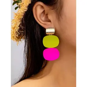 Geometric Color Disc Clip-On Earrings 2pcs Set, Bold Statement Jewelry For Women’s Vacation, Poolside Or Summer Looks