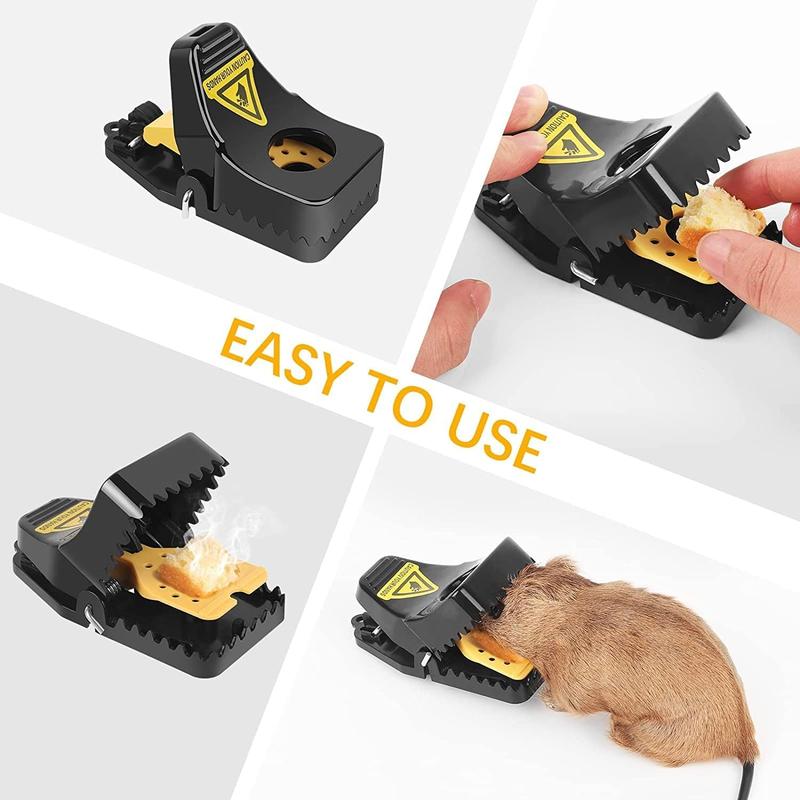12-Pack Black & Yellow Mouse T-R-A-P-S Reusable R-o-d-e-n-t Control Devices Quick Sanitary Safe Solution with Sensitive Trigger for Indoor Outdoor Use Durable Washable ABS Plastic S-n-a-p T-r-a-p Mechanism Hands-Free Release System