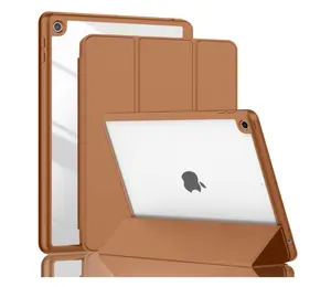iPad 9th Generation Case 2021/iPad 8th Generation Case 2020 10.2 Inch with Pencil Holder, iPad 7th Gen 2019 Case with Clear Transparent Back, Auto Wake/Sleep Cover(Brown)