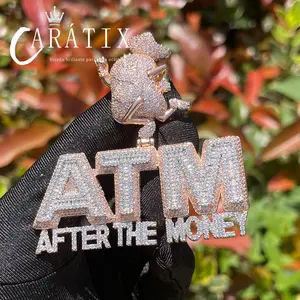 CARÁTIX - Bubble Letter Iced Out Necklace for Men After The Money Pendant Cute Money Bag Bail Hip Hop Jewelry Valentine's Day Gift for Men & Girls & Boys Mothers' Day Gift #Springtok