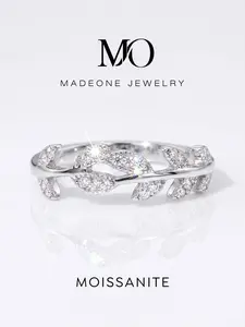 1 Pc Trendy Stone Row Rings with 0.006ct Synthetic Moissanite for Women Party Copper Fine Jewelry
