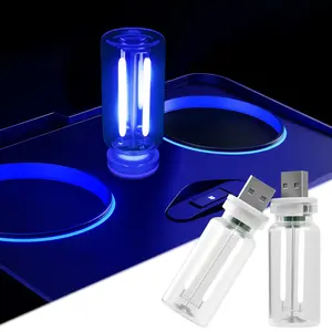 2 PCS Car USB Night Light Bulb, Touch Dimmable Car Interior Ambient Lights, Portable Mini USB Retro Glass Bottle Lamp Decorations for Vehicle, Bedroom, Hallway, Camping (Blue)