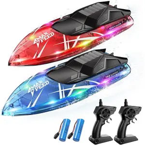Remote Control Boat for Kids, 2Pack RC Boats with LED Lights for Pools Lakes River & Bathtub, 2.4Ghz Control, Whole Body Waterproof, 2 Rechargeable Batteries Summer Water Toys