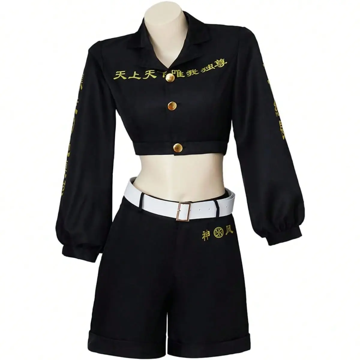 Women's 2-Piece Costume Set, Manjiro Sano 'Mikey' Inspired Anime Uniform with Signature Color Scheme, Top and Shorts Outfit for Cosplay, Hip, 3Xl, Short Pants, Top & Shorts