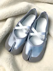 Women's French Cross Strap PU Leather Upper Ballet Flats Footwear, Mary Jane Single Shoe, Comfortable Casual Shoes, Slip on Flats, Perfect for Travel and Running