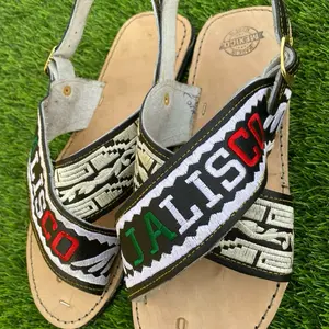 Crossed Mexican Huarache Sandals with Embroidered Jalisco Design and Comfortable Leather Insole