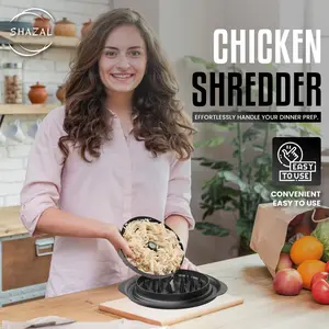Chicken Shredder Tool with Tray, Mat, Brush, Food Tong, Chicken Shredder Tool Twist - Ergonomic Handle, Dishwasher Safe, Heat Resistant, BPA-Free