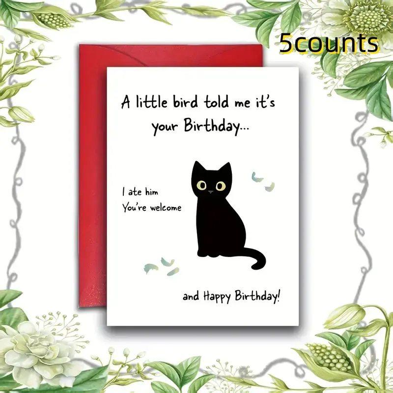 Funny Cat Birthday Cards Set of 5 with Envelopes, Happy Birthday Card Designs, Humorous Greeting Cards Assortment for Any Occasion, Perfect Christmas Valentine New Year Gifts