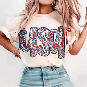 Floral Coquette USA Tee, Retro America 4th Of July Shirt, 4th of July America Tee, Patriotic Girly Shirt