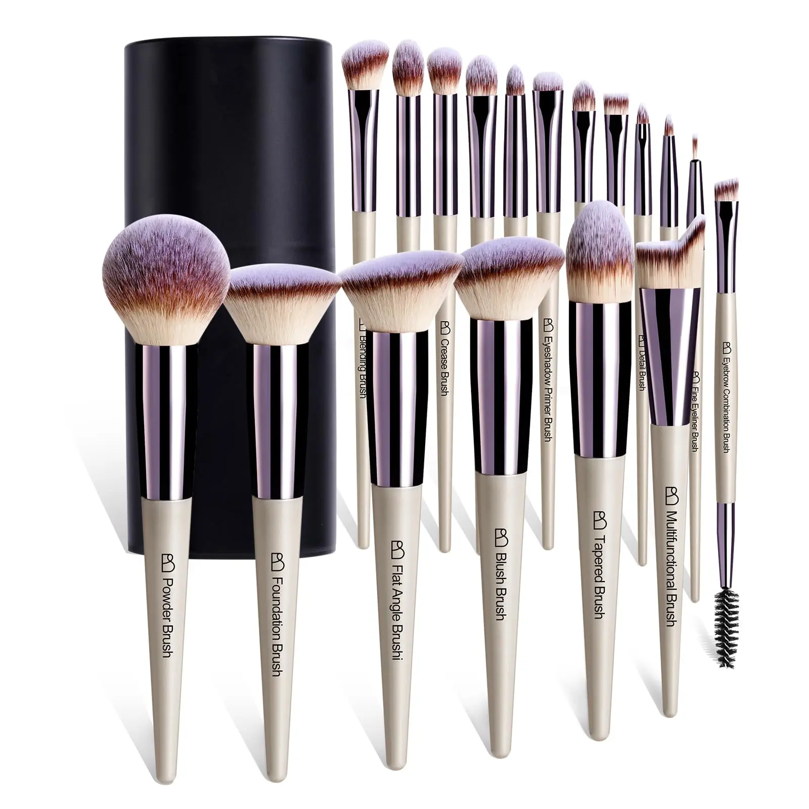 18-Piece Professional Makeup Brush Set Pack - Labeled Brushes with Soft Synthetic Bristles & Black Case, Complete Foundation & Eyeshadow Tools, Foundation Tools