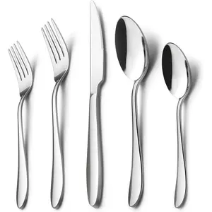 40- Silverware Set, Stainless Steel Flatware Service for 8, Modern Tableware Cutlery for Home, Elegant Eating Utensils Include /Spoons/Forks, Mirror Polished, Dishwasher Safe