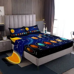 Solar System Sheet Set,Out Space Sheets with Deep Pocket Fitted Sheet,Galaxy Universe Astronomy Deep Pockets Decorative Bed Sheets