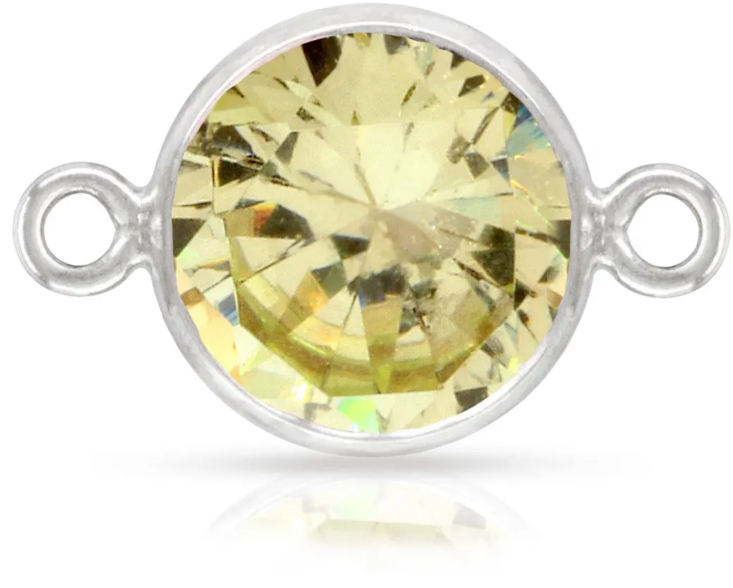 Sterling Silver 6mm CZ Lime Color Bezel Connector - 2pcs/pack