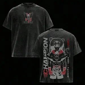Black Washed Hajime No Ippo Takamura Mamoru Champion Vintage Grunge Boxing Sports Japanese Anime Graphic T Shirt for Men Oversized Short Sleeve Crewneck Cotton Tee Casual Streetwear Top for Boxing Manga Fans and Daily Wear