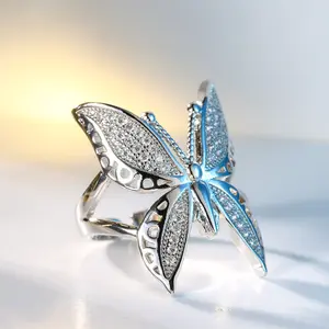 Creative Jewelry Ring — Women's Hand Accessory: Large Butterfly Open-Style Ring with Zircon