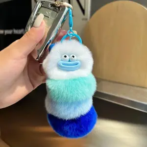 Sausage Mouth Plush Caterpillars Keychain Hair Ball Key Chain Funny Plush Doll Pendant Key Ring Charms Car Decor Bag Accessories