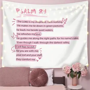 Pink Psalm 23 Religious Tapestry - Polyester Wall Hanging for Bedroom & Dorm Decor, Faith Inspired Background Cloth