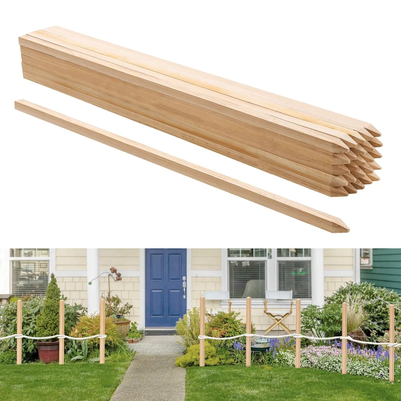 25 Pcs 36 x 0.75 x 0.75 Inch Natural Fir Wood Garden Stakes, Sharp Pointed Survey Grading Stakes, Heavy-Duty Plant Support Stakes, Multipurpose Wooden Sign Posts for Silt Fence, Backyard Boundaries & Construction Baselines