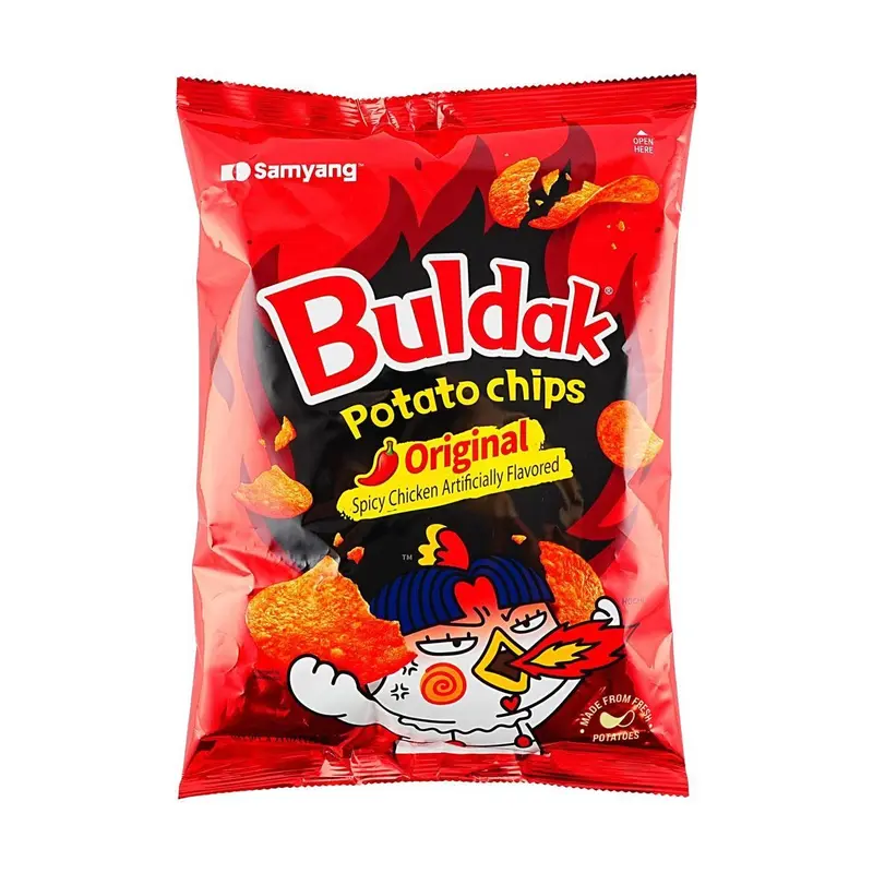 Samyang Buldak Fire Chicken Potato Chips - Original Spicy Flavor, 120g Snack Pack
