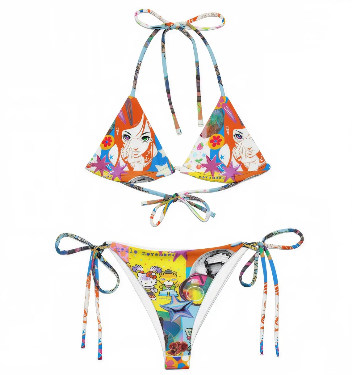 Y2K Cyber Kawaii Bikini: Anime Rave Recycled Fabric Swimsuit