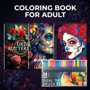 3pcs Coloring Books, Coloring Book Markers & 24 Colors Markers - Women & Butterfly Themes, Beginner-Friendly, Patterns for Adults - A4 Spiral Bound with Vivid Designs, Therapeutic Fun, Mindfulness & Artwork - Perfect Gift for Valentine's Day & New Year