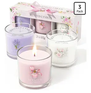 Scented Candles Gift Set for Stress Relief 3 Votive Candles for Women and Men Birthday Christmas Candle Gifts Pink Purple White 7 oz