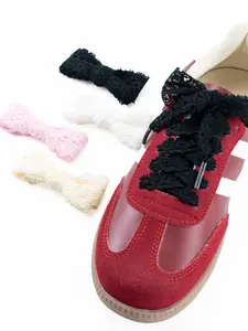 4 Pairs 3cm Wide Hollow Out Lace Ribbon Shoe Laces, Striped Design, Casual Style, All Seasons, Colorful Lace Flower Shoelaces