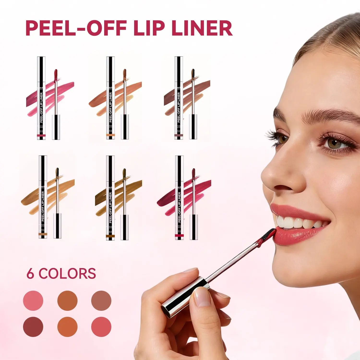 6-Piece Peelable Lipliner Pen Set, Long-Lasting Waterproof Sweatproof, Multi-Color Options, Fine Brush for Precise Application