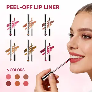 6-Piece Peelable Lip Liner Pen Set, Long-Lasting Waterproof Sweatproof, Multi-Color Options, Fine Brush for Precise Application