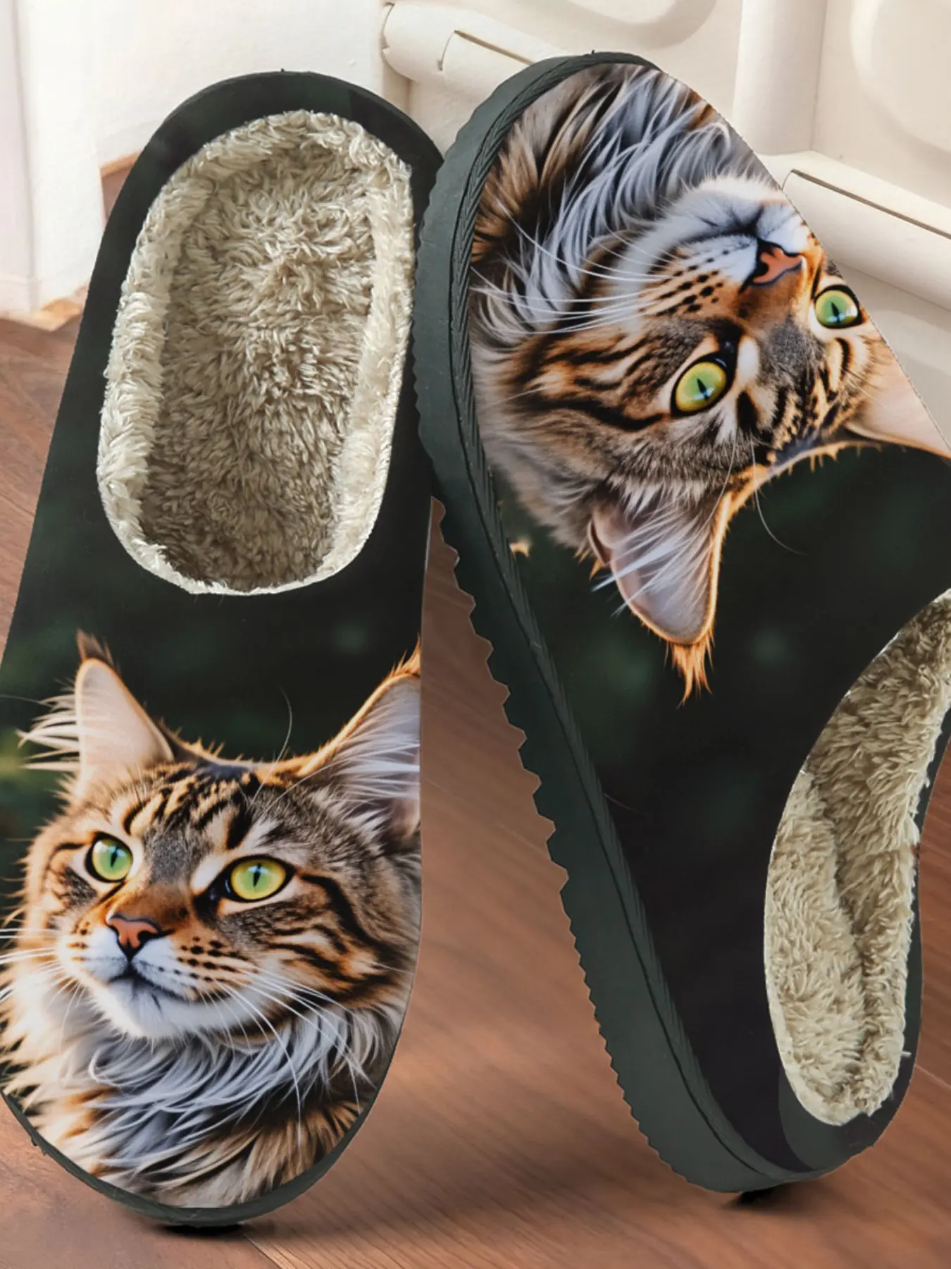 Maine Cat Realistic Healing Cotton Slippers, Plush Lined Anti-Slip Thick Sole, Home Warm Shoes for Fall & Winter, Casual Style